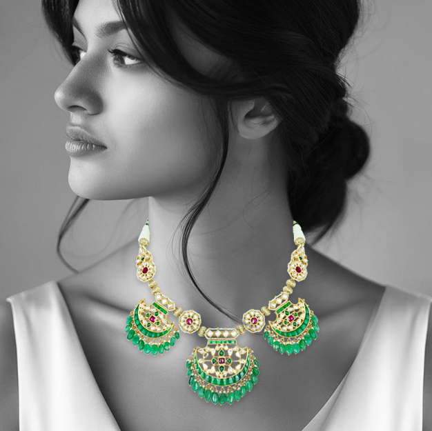 Pankhi Necklace with Polkis, Emerald Maniyas, and Ruby Talafs